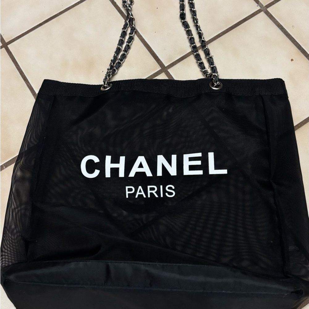 Chanel Black Mesh Tote with Chain Straps